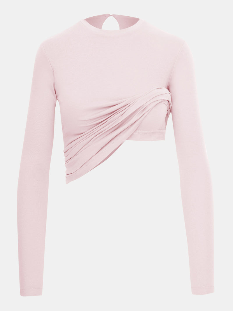 Built in bra luxury long sleeve t shirt top pink Petal