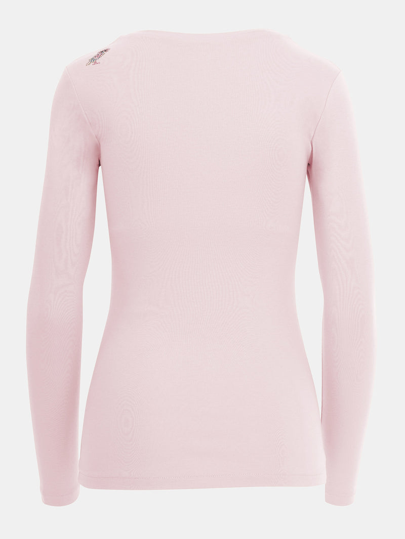 Built in bra luxury top t shirt long sleeved v neck pink Petal